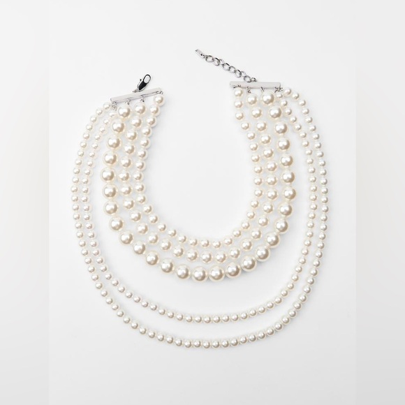 NWT Zara Layered Pearl Clasp Pearl String Choker Necklace - Picture 6 of 6